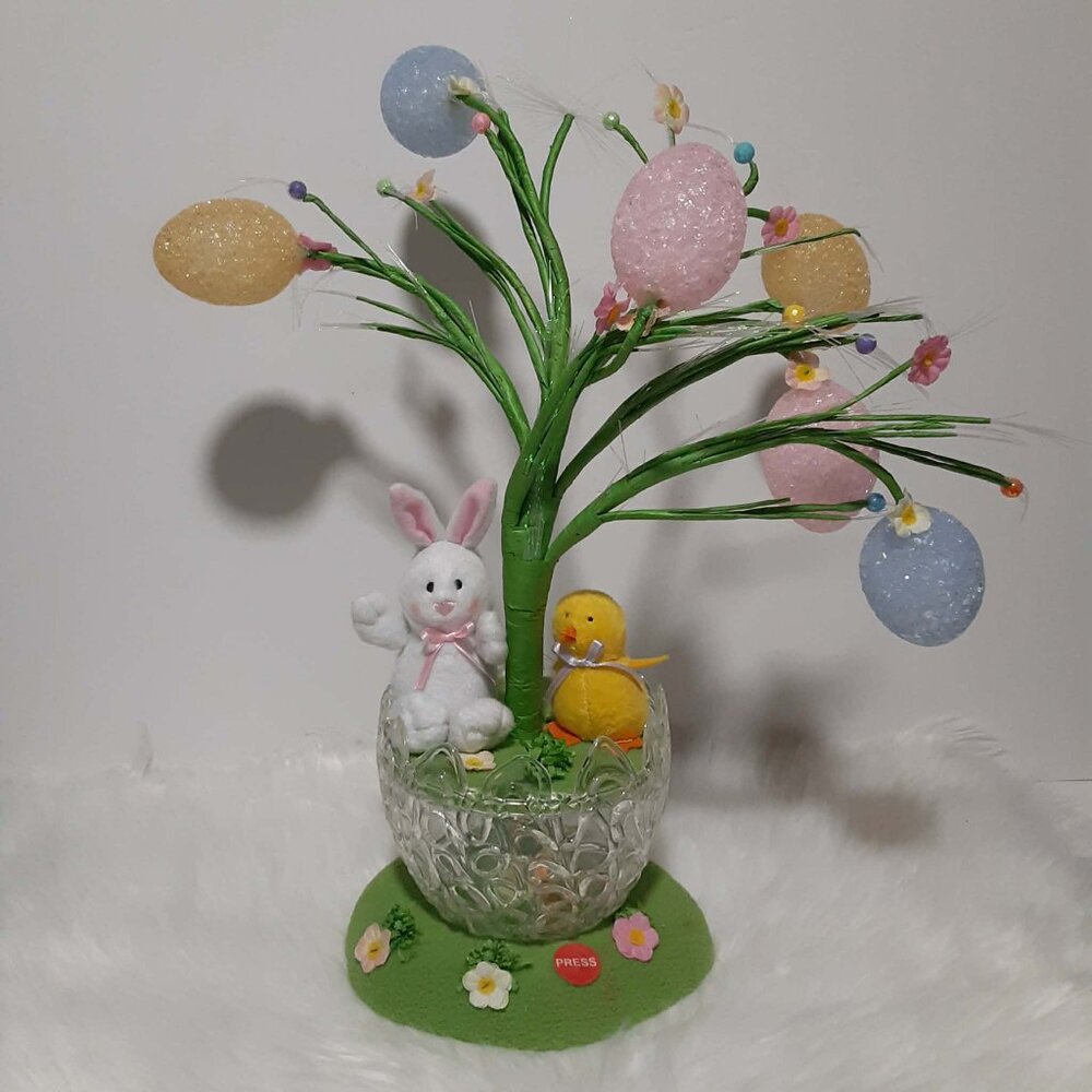 🐰 Fiber Optic Lighted Musical Easter Egg Tree Bunny Chick Light Lamp Decor  🐥